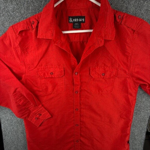 Red Ape Urban Wear Red Black Splatter Button Up Long Sleeve Shirt Men 2XL Adult - Picture 1 of 16